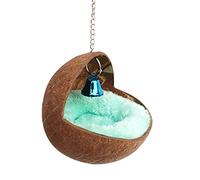 Casa de pájaros de concha de coco natural con almohadilla cálida, acogedora cama nido para loro, periquito, cacatúa, conure, canario, pinzón, paloma, ratón, jerbo, ratón, juguete alimentador de jaula