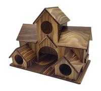 Casa de pájaros de madera, estilo villa, casa grande con múltiples hábitats, refugio de madera natural hecho a mano para pájaros silvestres, 23 x 16 x 14 cm, acabado marrón