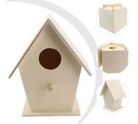 Casa de pájaros de madera natural para exteriores para anidar, diseñada para uso en jardín y patio, adecuada para pájaros silvestres pequeños que buscan refugio (A)