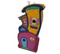 Casa de pájaros de madera para exteriores, bonita casa de pájaros, hecha a mano en aspecto de cabaña de troncos, con percha, multicolor, resistente a la intemperie para jardín