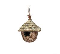 Casa de pájaros de paja para anidar construida a través de tejido a mano: decoración rústica de jardín que fomenta la visita de aves y el aprecio al aire libre