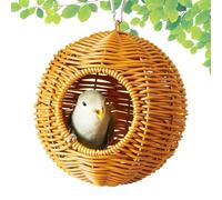 Casa de pájaros pequeña - Casa de pájaros de ratán artificial para colibríes - Caja nido trenzada transpirable para periquitos, canarios, pinzones, escaleras de azúcar, hurones y hámsters