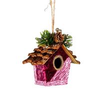 Casa de pájaros Rosa Burdeos de 10 x 11 cm, decoración Colgante para árbol de Navidad, Adornos Decorativos Festivos, Colgante de árbol de Navidad con temática de Cuento de Hadas