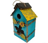 Casa de pájaros rústica de madera con tapa con bisagras, caja nido natural para pinzones y cardenales, adorno de jardín 26 x 16,5 x 11,5 cm (profundidad)