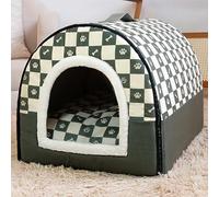 Casa de perro 2 en 1, tienda de campaña para mascotas para gatos y perros, tapete plegable para interiores con cojín extraíble, refugio para cachorros con parte inferior antideslizante (78 x 56,5 x 52