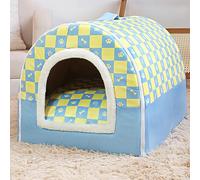 Casa de perro 2 en 1, tienda de campaña para mascotas para gatos y perros, tapete plegable para interiores con cojín extraíble, refugio para cachorros con parte inferior antideslizante (78 x 56,5 x 52