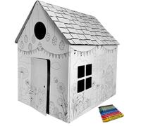 Casa de pintura de Pascua para niños - Casa de juegos de cartón para pintar con puertas y ventanas - Creativa casa de manualidades de Pascua 100 x 78 x 110 cm, incluye 12 lápices de cera