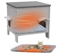 Casa de plástico para gatos al aire libre - Casas para gatos salvajes con puerta de escape, casa impermeable para gatos salvajes, refugio exterior para gatos con alfombrilla suave, se monta fácilmente