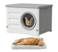 Casa de plástico para gatos al aire libre, resistente a la intemperie y aislada, impermeable, refugio elevado para gatos, apilable, para uso en interiores y exteriores, color gris