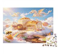 Casa de Postres Fantástica en Las Nubes Puzzle de 1000 Piezas para Adultos Papel Juego de Puzzle Dragón del Cielo Mundo de fantasía Colorido Relajante Regalo Familiar 70x50cm/1000pcs