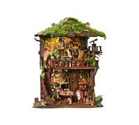 Casa de té del bosque, kit de casa en miniatura con luz LED para adultos y adolescentes, kit de casa de muñecas de cabaña de bosque, kit de rincón de libros, kit de manualidades acogedor, decoración