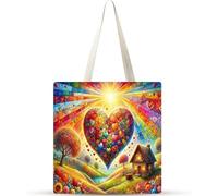 Casa del amor de cuento de hadas Bolsa de Lona con Estampado,juego de 1 Bolsos de lona para Mujer, Bolsa de Tela Reutilizable para Compras de Comestibles para Trabajo Compras Escuela y Vida Cotidiana