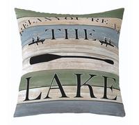 Casa del Lago con Temática De Viajes Al Aire Libre, Camping, Marrón, Verde Y Azul, Puerta De Granero Fundas Cojines Lavables Funda De Almohada Transpirable Funda De Cojín para Cama Sofá 45X45Cm