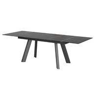 Casa Dolce CELIADA - Mesa de comedor extensible, color negro, 160-240x90x76 cm, tapa de cristal y cerámica, 2 bandejas, base de metal pulverizado, 150 máx. carga