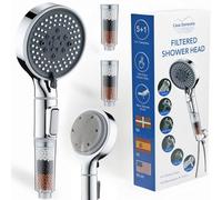 Casa Donostia Alcachofa de Ducha con Filtro | Antical y Cloro | Alta Presión 6 Modos | Filtro de Agua para Piel y Cabello Sensible | Cabezal con Cepillo de Silicona | 2 Filtros de Repuesto