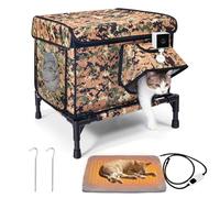 Casa elevada para gatos al aire libre con calefacción, refugio para gatos al aire libre 100% resistente a la intemperie con puerta de escape segura y almohadilla térmica extraíble, casa para gatos