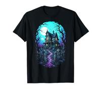 Casa embrujada Luna de Sangre Arte de Grabado en Madera Camiseta