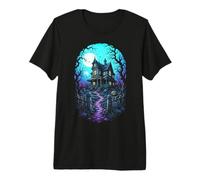 Casa embrujada Luna de Sangre Arte de Grabado en Madera Camiseta Premium