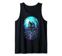 Casa embrujada Luna de Sangre Arte de Grabado en Madera Camiseta sin Mangas