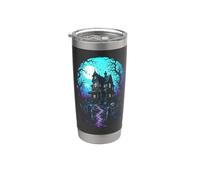 Casa embrujada Luna de sangre Arte de grabado en madera Vaso térmico de acero inoxidable de doble pared