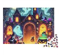 Casa Embrujada Puzzle de 1000 Piezas Papel para Adultos Bruja Noche Halloween Juego de Puzzle 1000 Piezas Regalo Hogar 52x38cm/1000pcs