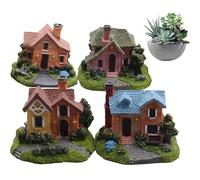 Casa en Miniatura 4 Piezas Estilos 2.4x2x2 Pulgadas Casa pequeña Realista DIY Apto para Bricolaje Resistente a la Intemperie Cosas en Miniatura de Resina para bonsái, micropai