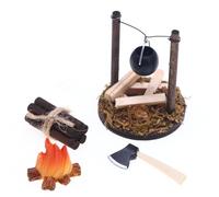 Casa en miniatura con fogata, modelo de fuego de - Muebles en miniatura de juguete del hogar - Pretender jugar juguete accesorio de paisaje, muebles de casa de madera Figura de fuego, acceso