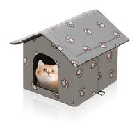 Casa exterior para gatos resistente al invierno: Nicho plegable con cortina transparente extraíble, casa cálida e impermeable para gatos, nicho para perros, 45 x 43 x 40 cm