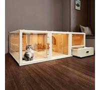 Casa Gato Jaula para Gatos Tipo Villa para Interiores Cuenta con Una Caja De Arena Estilo Cajón Fabricada en Material PP Espacio De Almacenamiento Superior(122 * 56 * 41cm)