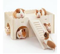 Casa grande para conejillos de indias con rampa: accesorios de juguete para conejillos de indias - escondite de madera para mascotas pequeñas, hámsteres enanos, jerbos, ratones de púas (madera)