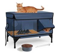 Casa Impermeable para Gatos De Exterior, Refugio Extra Grande para Gatos, Casa para Mascotas con Base Elevada, Aleros Impermeables Y Puerta De Escape, Caseta para Callejeros para Varios Gato Blue L