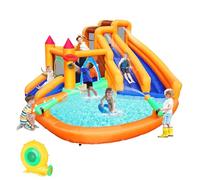 Casa inflable de rebote, tobogán acuático triple para niños con doble cañón, pared de escalada, salto, alberca, aro de baloncesto para fiesta al aire libre, castillo gigante 10 en 1 incluido soplador