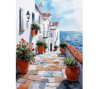 Casa Kit Pintura de Diamantes Adultos Principiantes, Vista al mar Diamond Art Kit Completo, Actividad Relajación Antiestrés, Ideas de Regalos Originales para Mujeres Navidad Cumpleaños 30x40 cm qo-115