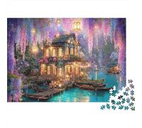 Casa mágica Junto al Agua, Rompecabezas de 1000 Piezas, mansión iluminada, Reflejo en el Agua, para Adultos, Juegos educativos, Hermosa decoración, difícil, cumpleaños, 70x50cm, Regalos