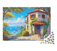 Casa mediterránea Junto al mar Rompecabezas 1000 Piezas - El Paisaje Puzzle, Regalo, Juego Familiar, Decoración del Hogar, Adultos 52x38cm/1000pcs