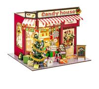 Casa Miniatura de Dulces de Navidad DIY • Kit de Madera con Luces LED • Casita Navideña con Árbol y Otros Detalles de la Navidad • Manualidades Adultos • Decoración y Regalo Creativo