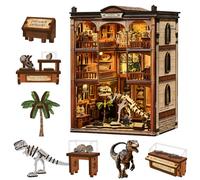 Casa Miniatura Museo de Fósiles DIY, Book Nook 3D de Madera con Luz LED Táctil, Fósiles Prehistóricos y Modelos de Dinosaurios, Lámpara de Cristal, Creativo Decoración de Estantería
