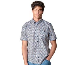 Casa Moda - Camisa de manga corta para hombre, ajuste casual, Estampado azul/naranja, XL