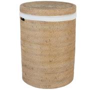 Casa Moro Cesto para la ropa sucia de ratán natural CLEO L, diámetro 35 cm x altura 50 cm, redondo, con tapa y saco interior, cesta de almacenamiento boho chic con asa, trenzada rústica