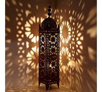 Casa Moro | Farol oriental de hierro marroquí Hilal, 144 cm de alto x 26 cm de ancho en color marrón oxidado, para exterior e interior, artesanía de Marruecos | L1658