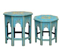 Casa Moro MA-32-47 Saada Juego de 2 mesas auxiliares orientales azul M y L de madera maciza pintada a mano, mesas de centro estilo Shabby Chic, artesanía de estilo marroquí