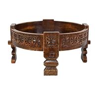 Casa Moro Mesa Auxiliar Oriental Rakim marrón, Ø 50 cm, Redonda, H 26 cm, de Madera Maciza Tallada a Mano en Aspecto Antiguo, Mesa de Centro marroquí, Mesa de sofá Boho Chic | MA44-31