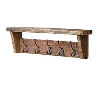 Casa Moro Perchero de pared Belluno vintage con 5 ganchos, perchero rústico con estante de madera de teca, perchero de madera para pasillo, dormitorio y baño
