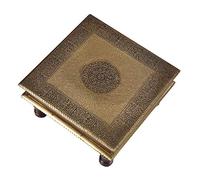 Casa Moro Taburete oriental Aroon L de madera con incrustaciones de latón fino, 30 x 30 x 15 cm (ancho x profundidad x alto), artesanía oriental | mesa bajot dorado marrón MA25-70