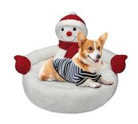 Casa navideña para Gatos, Creativo de muñeco de Nieve en con Gorro y Bufanda navideños, Camas de Felpa con Fondo Antideslizante, Cama de Invierno para Gatos y Mascotas de