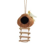 Casa Nido para PáJaros con CáScara De Coco, Jaula Natural para CabañAs para PáJaros, Resistente Y Antimordeduras, Espacio Anular De 360°, para Mascotas, Loros, Periquitos