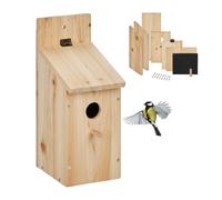 Relaxdays Kit Caja Nido para Pájaros, DIY, Casa Anidación Aves, 29,5x11,5x17 cm, Entrada 32mm, Madera, Colgante, Natural