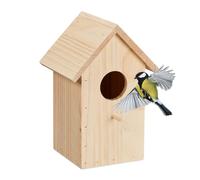 Relaxdays Caja Nido Plegable Casa Pájaros para Gorriones y Jilgueros, Pared Abatible, Madera Sin Tratar, Colgante, Jardín o Balcón, Natural, 25,5 x 17 x 16 cm