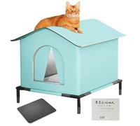 Casa para Gatos al Aire Libre - Refugio Aislado Resistente a la Intemperie con Alfombrilla y Puertas | Cueva Caliente para Mascotas para Gatito Fuera | para Toda la Temporada CAS