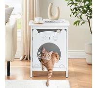 Casa para gatos, armario para arena para gatos, caja de arena para gatos, esconder con puerta individual, 47,5 × 50,8 × 60,5 cm, gran espacio de almacenamiento, cajonera de madera para gatos, mesita
